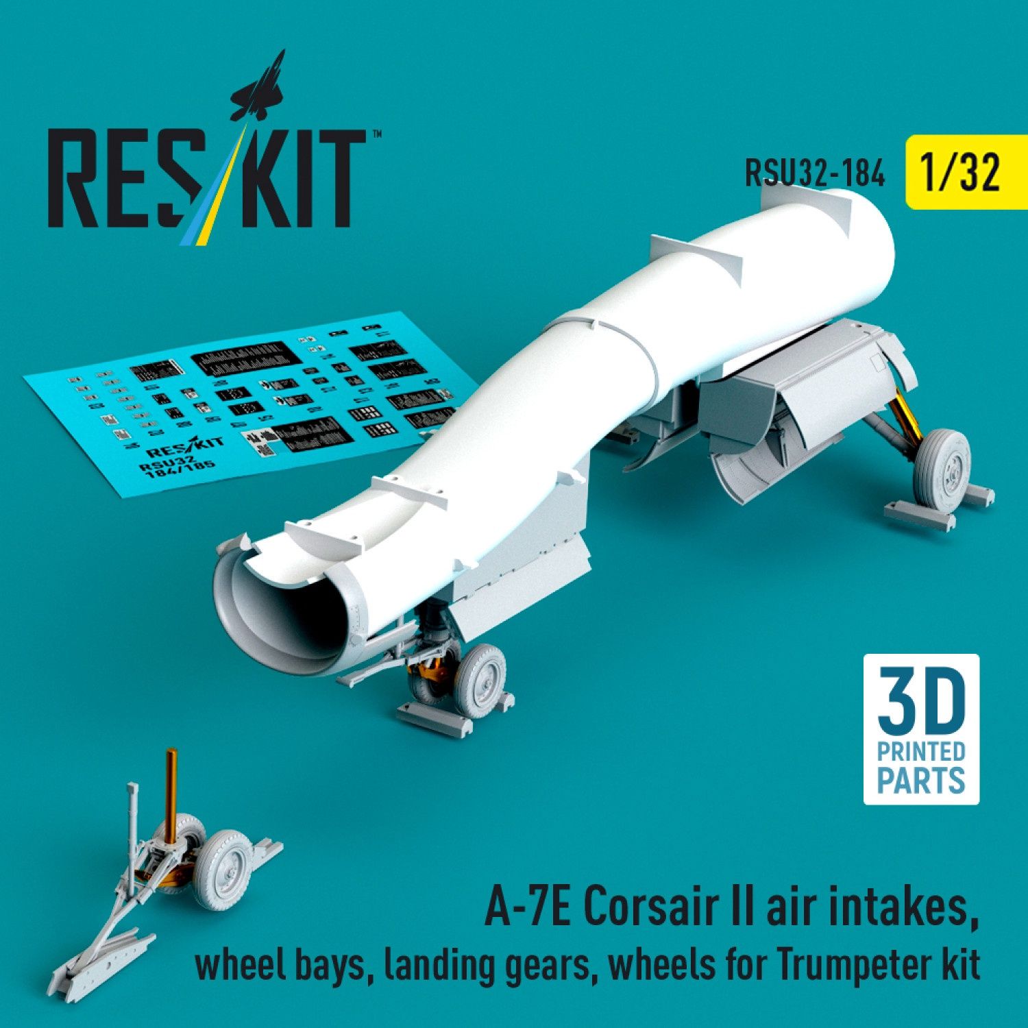 RSU32-0184 - A-7E Corsair II air intakes, wheel bays, landing gears, wheels for Trumpeter kit 3D printed model kit - 1:32