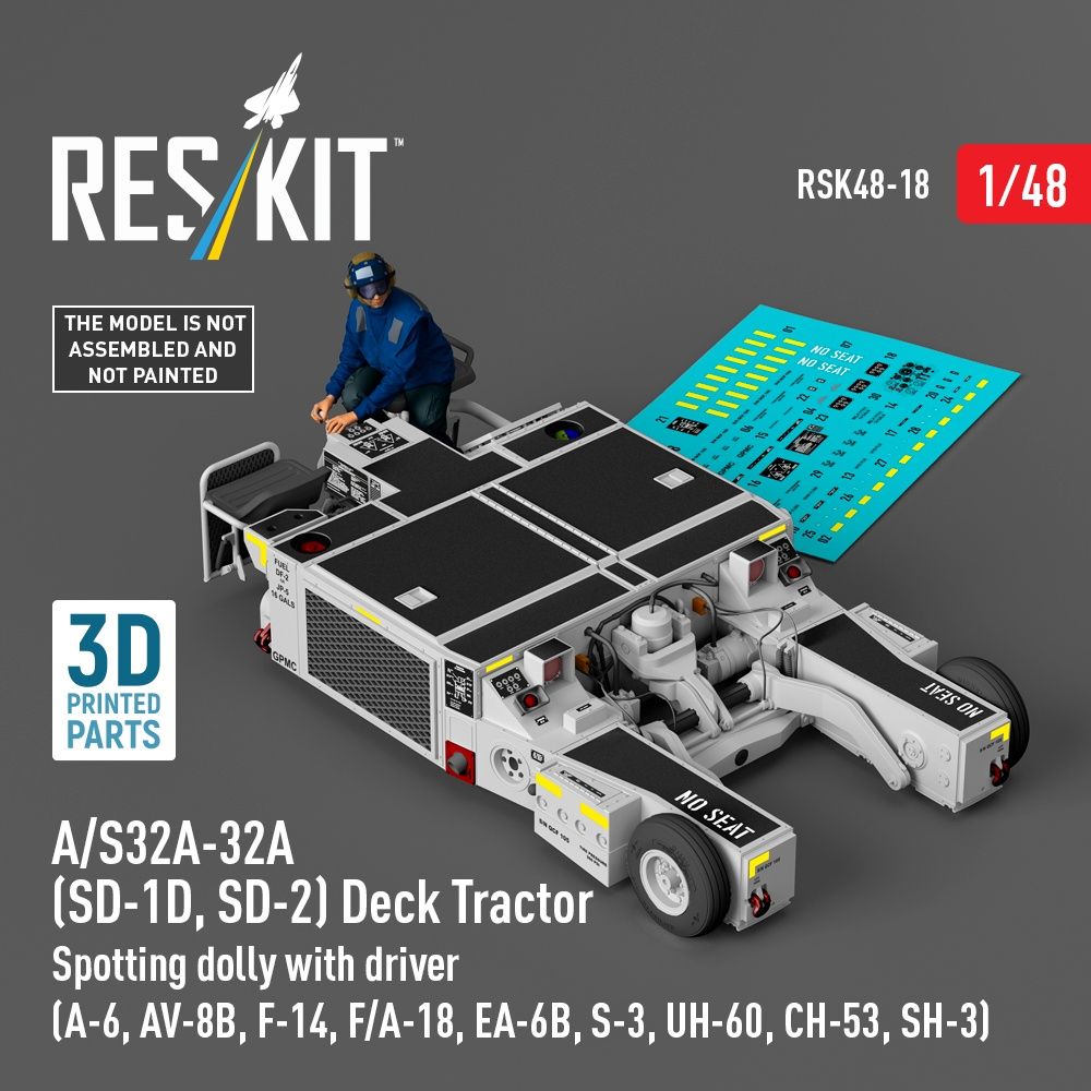 RSK48-0018 - A/S32A-32A(SD-1D,SD-2) Deck Tractor Spotting dolly with driver 3D printed model kit - 1:48