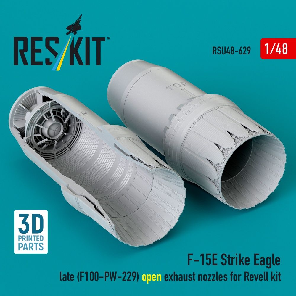 RSU48-0629 - F‑15E Strike Eagle late(F100-PW-229) open exhaust nozzles for Revell kit 3D printed model kit - 1:48