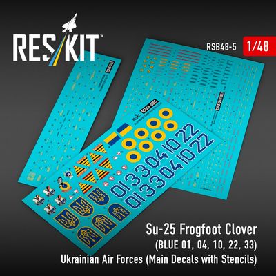 RSB48-0005 - Su-25 Frogfoot Clover(BLUE 01,04,10,22,33) Ukrainian Air Forces main decals with stencils for scale model - 1:48