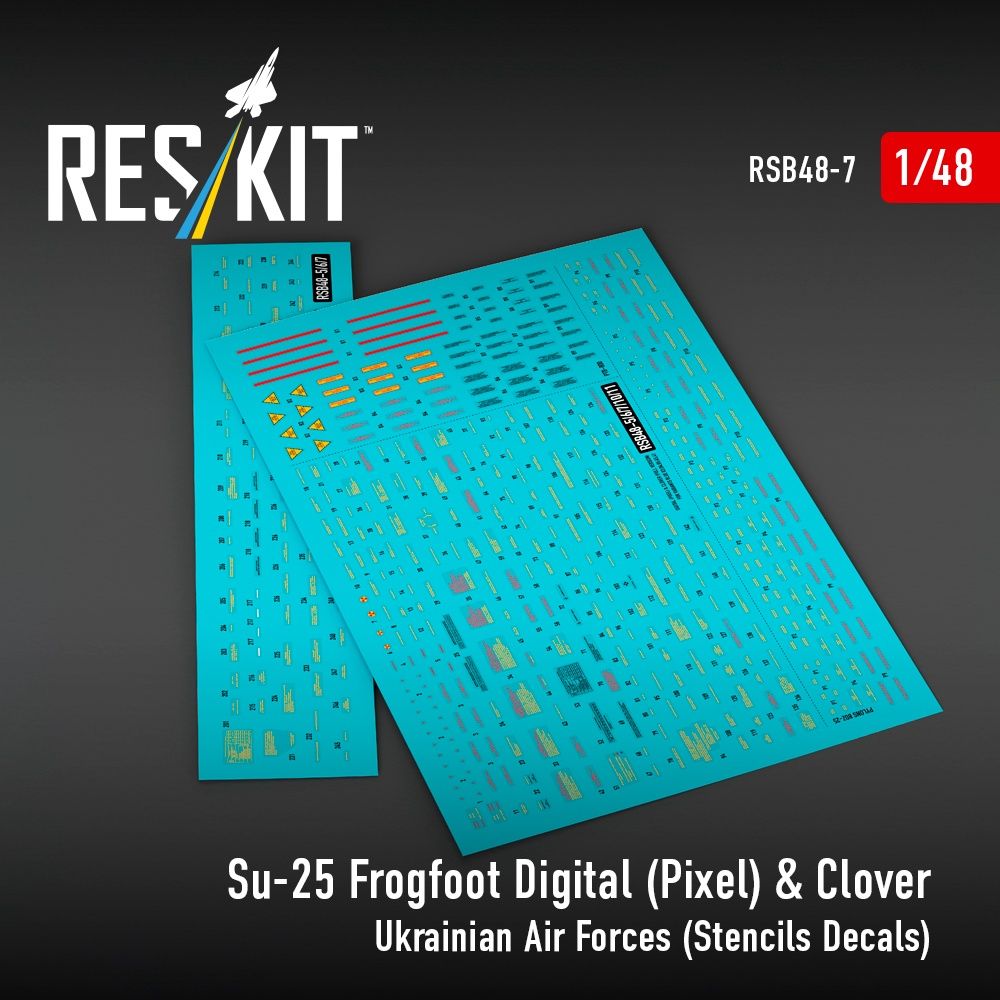 RSB48-0007 - Su-25 Frogfoot Digital(Pixel)&amp;Clover Ukrainian Air Forces stencils decals for scale model - 1:48