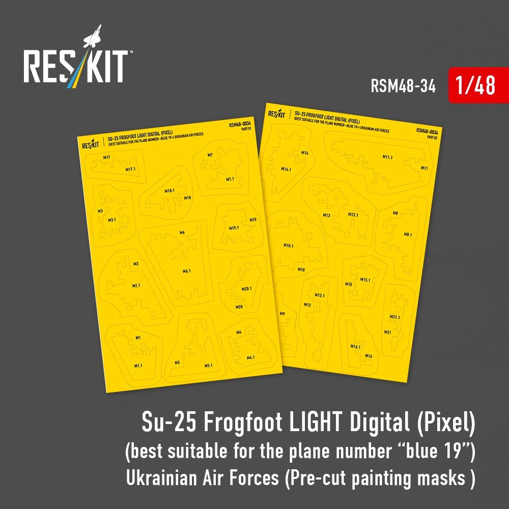 RSM48-0034 - Su-25 Frogfoot Light Digital(Pixel)(best suitable for the plane number “blue 19”) Ukrainian Air Forces pre-cut painting masks for scale model - 1:48