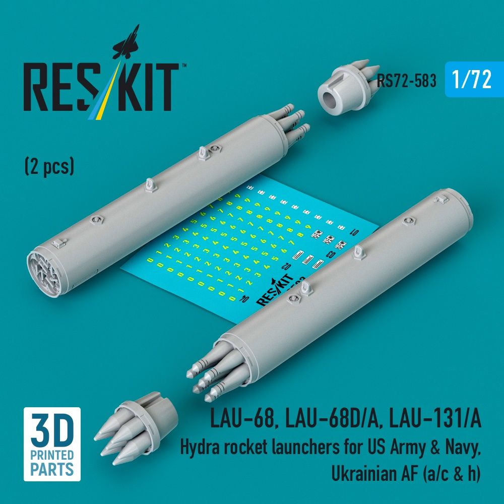 RS72-0583 - LAU-68,LAU-68D/A,LAU-131/A Hydra rocket launchers for US Army &amp; Navy,Ukrainian AF(a/c&amp;h)(2 pcs) 3D printed model kit - 1:72