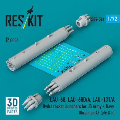 RS72-0583 - LAU-68,LAU-68D/A,LAU-131/A Hydra rocket launchers for US Army &amp; Navy,Ukrainian AF(a/c&amp;h)(2 pcs) 3D printed model kit - 1:72