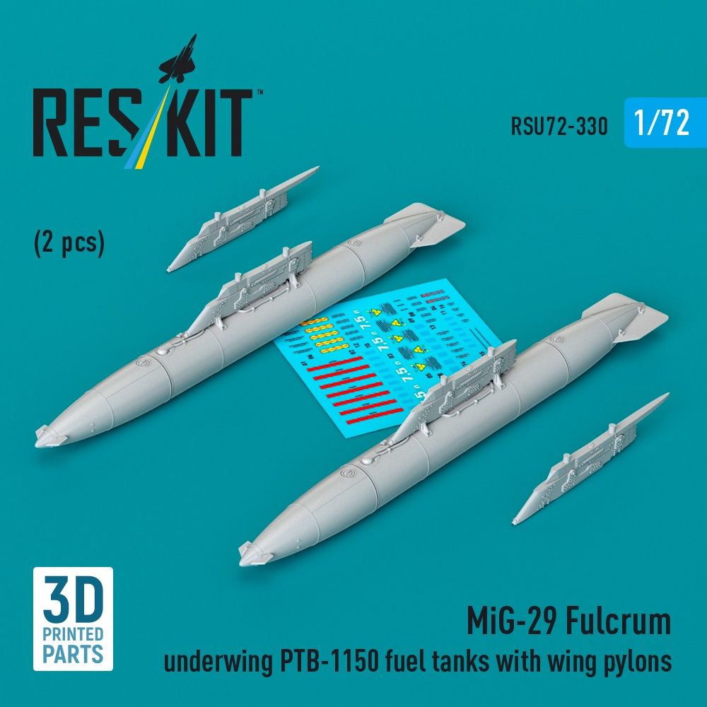 RSU72-0330 - MiG-29 Fulcrum underwing PTB-1150 fuel tanks with wing pylons(2 pcs) 3D printed model kit - 1:72