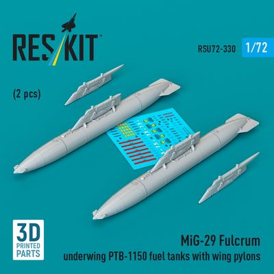 RSU72-0330 - MiG-29 Fulcrum underwing PTB-1150 fuel tanks with wing pylons(2 pcs) 3D printed model kit - 1:72