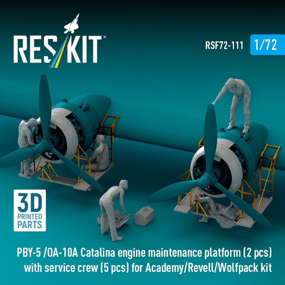 RSF72-0111 - PBY-5 /OA-10A Catalina engine maintenance platform(2 pcs) with service crew(5 pcs) for Academy/Revell/Wolfpack kit 3D printed model kit - 1:72