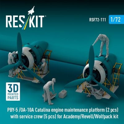 RSF72-0111 - PBY-5 /OA-10A Catalina engine maintenance platform(2 pcs) with service crew(5 pcs) for Academy/Revell/Wolfpack kit 3D printed model kit - 1:72