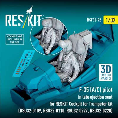 RSF32-0092 - F-35 (A/C) pilot in late ejection seat for RESKIT Cockpit for Trumpeter kit 3D printed model kit - 1:32