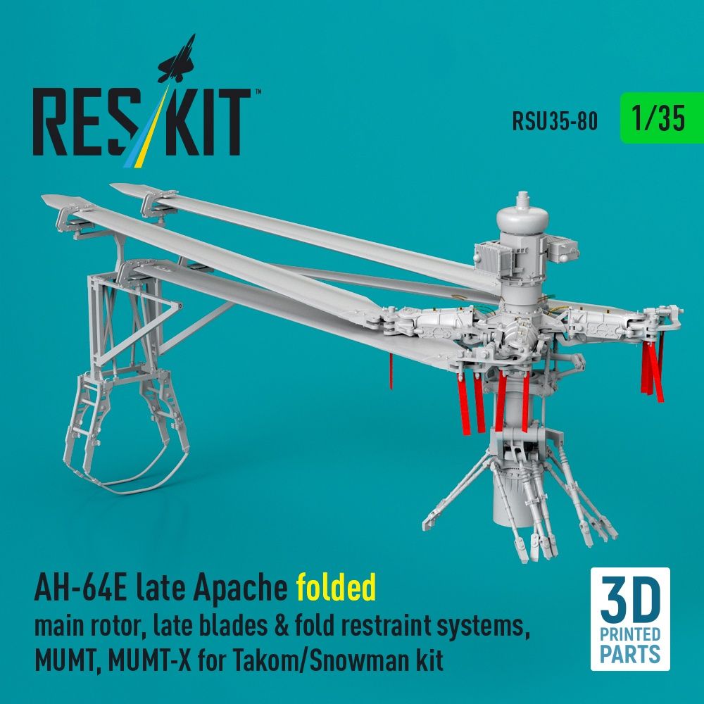 RSU35-0080 - AH-64E late Apache folded main rotor,late blades&amp;fold restraint systems,MUMT,MUMT-X for Takom/Snowman kit 3D printed model kit - 1:35