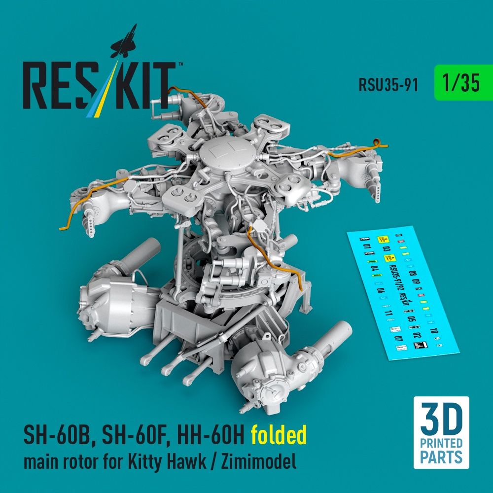 RSU35-0091 - SH-60B, SH-60F, HH-60H, MH-60R folded main rotor for Kitty Hawk / Zimimodel 3D printed model kit - 1:35