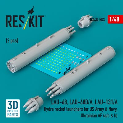 RS48-0583 - LAU-68, LAU-68D/A, LAU-131/A Hydra rocket launchers for US Army &amp; Navy, Ukrainian AF(a/c&amp;h)(2pcs) 3D printed model kit - 1:48