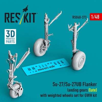 RSU48-0373 - Su-27/Su-27UB Flanker landing gears(late) with weighted wheels set for GWH kit 3D printed model kit - 1:48