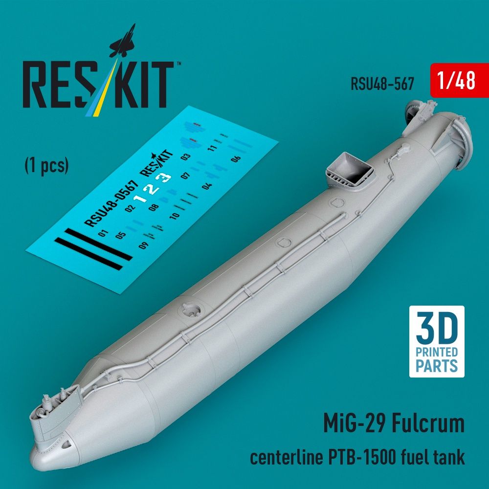 RSU48-0567 - MiG-29 Fulcrum centerline PTB-1500 fuel tank(1 pcs) 3D printed model kit - 1:48