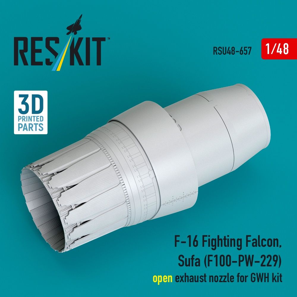 RSU48-0657 - F-16 Fighting Falcon, Sufa (F100-PW-229) open exhaust nozzle for GWH kit (3D Printed) - 1:48
