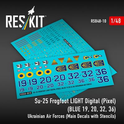 RSB48-0010 - Su-25 Frogfoot Light Digital(Pixel)(BLUE 19,20,32,36) Ukrainian Air Forces main decals with stencils for scale model - 1:48