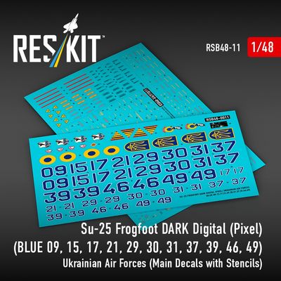 RSB48-0011 - Su-25 Frogfoot Dark Digital(Pixel)(BLUE 09,15,17,21,29,30,31,37,39,46,49) Ukrainian Air Forces main decals with stencils for scale model - 1:48