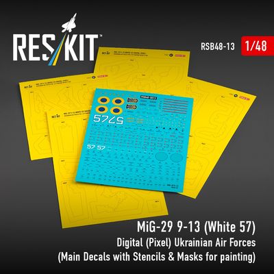 RSB48-0013 - MiG-29 9-13(White 57)Digital(Pixel) Ukrainian Air Forces main decals with stencils&amp;masks for painting for scale model - 1:48