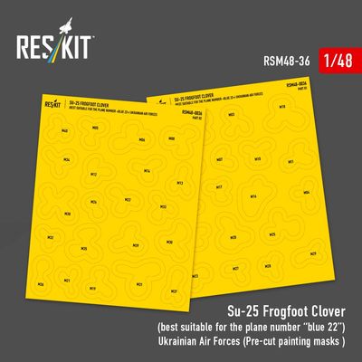 RSM48-0036 - Su-25 Frogfoot Clover(best suitable for the plane number “blue 22”) Ukrainian Air Forces pre-cut painting masks for scale model - 1:48