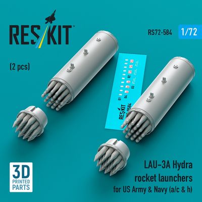 RS72-0584 - LAU-3A Hydra rocket launchers for US Army &amp; Navy(a/c&amp;h)(2pcs) 3D printed model kit - 1:72