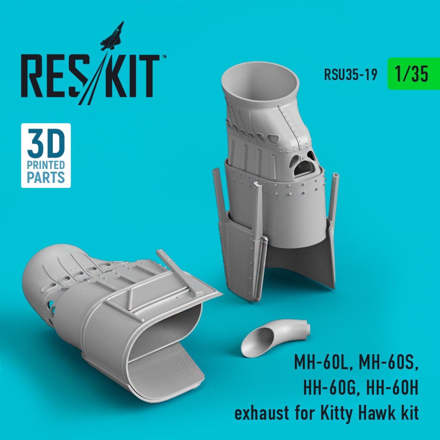RSU35-0019 - MH-60L, MH-60S, HH-60G, HH-60H exhaust for Kitty Hawk kit (3D Printed) - 1:35