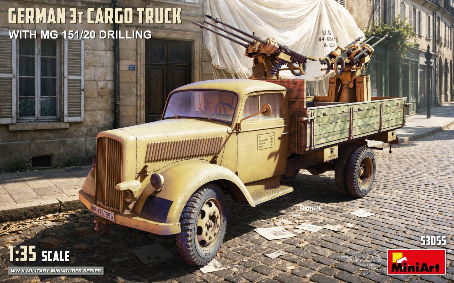53055 - German 3T Cargo Truck with MG 151/20 Drilling - 1:35
