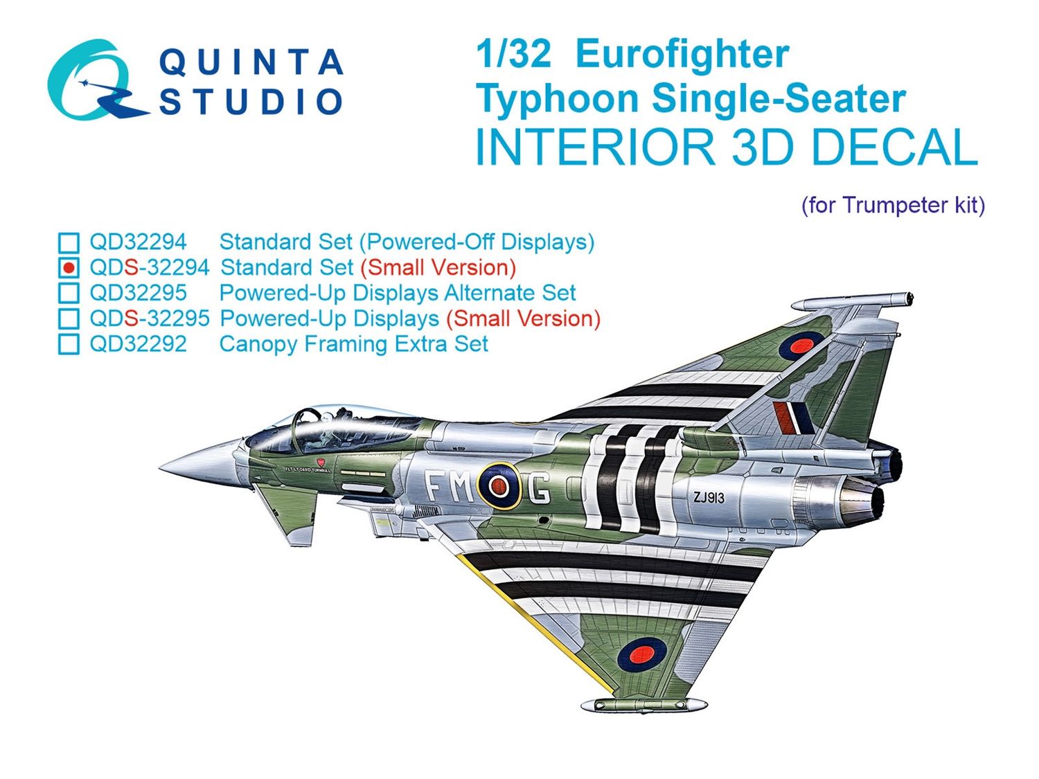 QDS-32294 - Eurofighter Typhoon Single-seater EF-2000/2000A 3D-Printed &amp; coloured Interior on decal paper (Trumpeter) - Small Version - 1:32