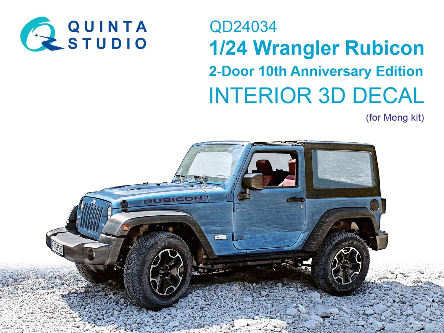 QD24034 - Jeep Wrangler Rubicon 2-Door 10th Anniversary Edition 3D-Printed &amp; coloured Interior on decal paper (Meng) - 1:24