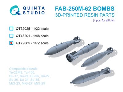 QT72085 - FAB-250 M-62 Bombs, 4 pcs (for all kits) - 1:72