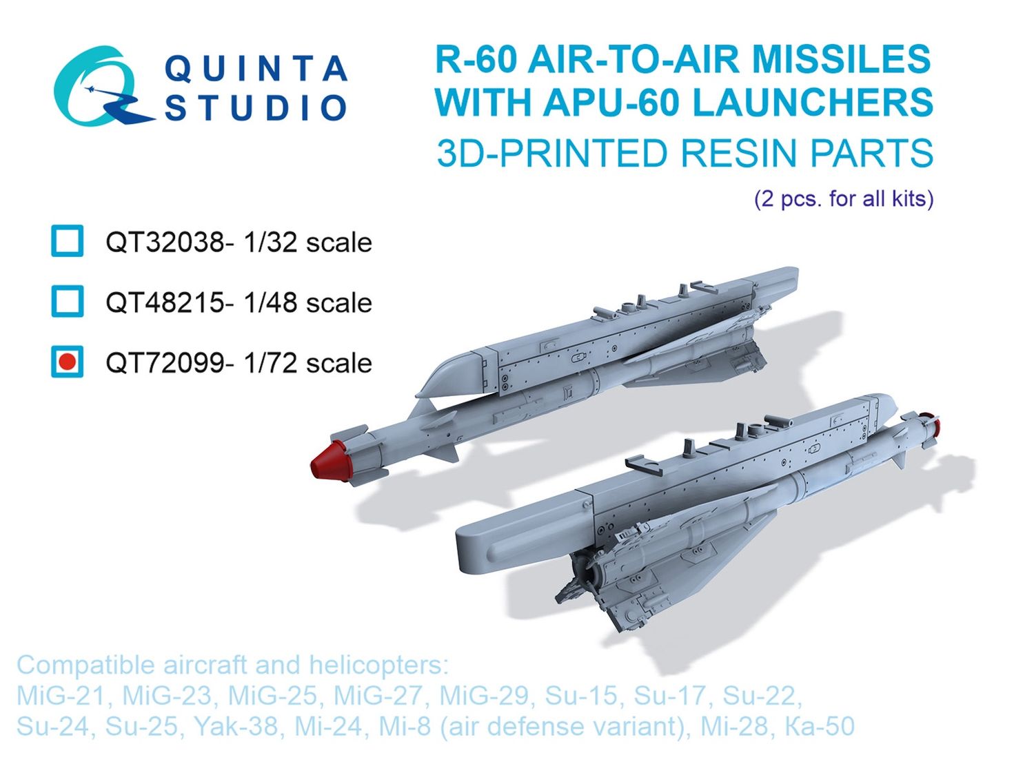 QT72099 - R-60 Air-to-air Missiles with APU-60 Launchers, 2 pcs (for all kits) - 1:72