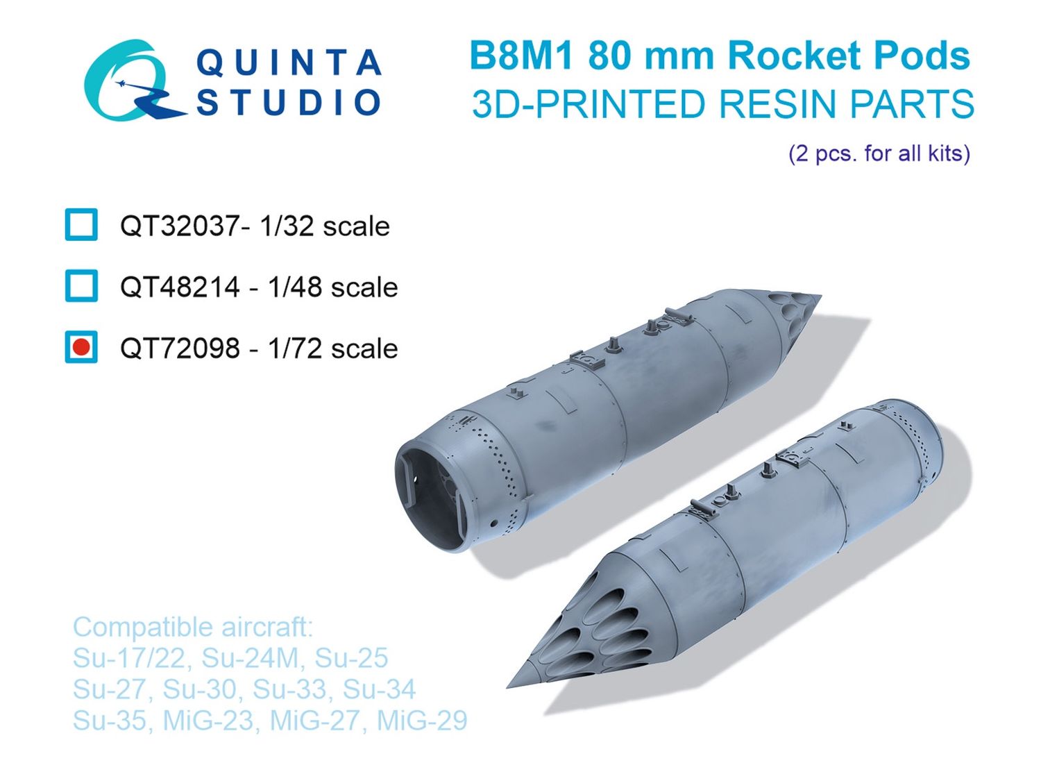 QT72098 - B8M-1 80mm Rocket Pods, 2 pcs (for all kits) - 1:72