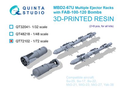 QT72102 - MBD2-67U Multiple ejector racks with FAB-100-120 Bombs, 2+8 pcs (for all kits) - 1:72