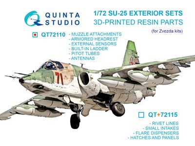 QT72110 - Su-25 Exterior Set Pt.1: muzzle attachments, armored headrest, external sensors, built-in ladder, pitot tubes and antennas (Zvezda) - 1:72
