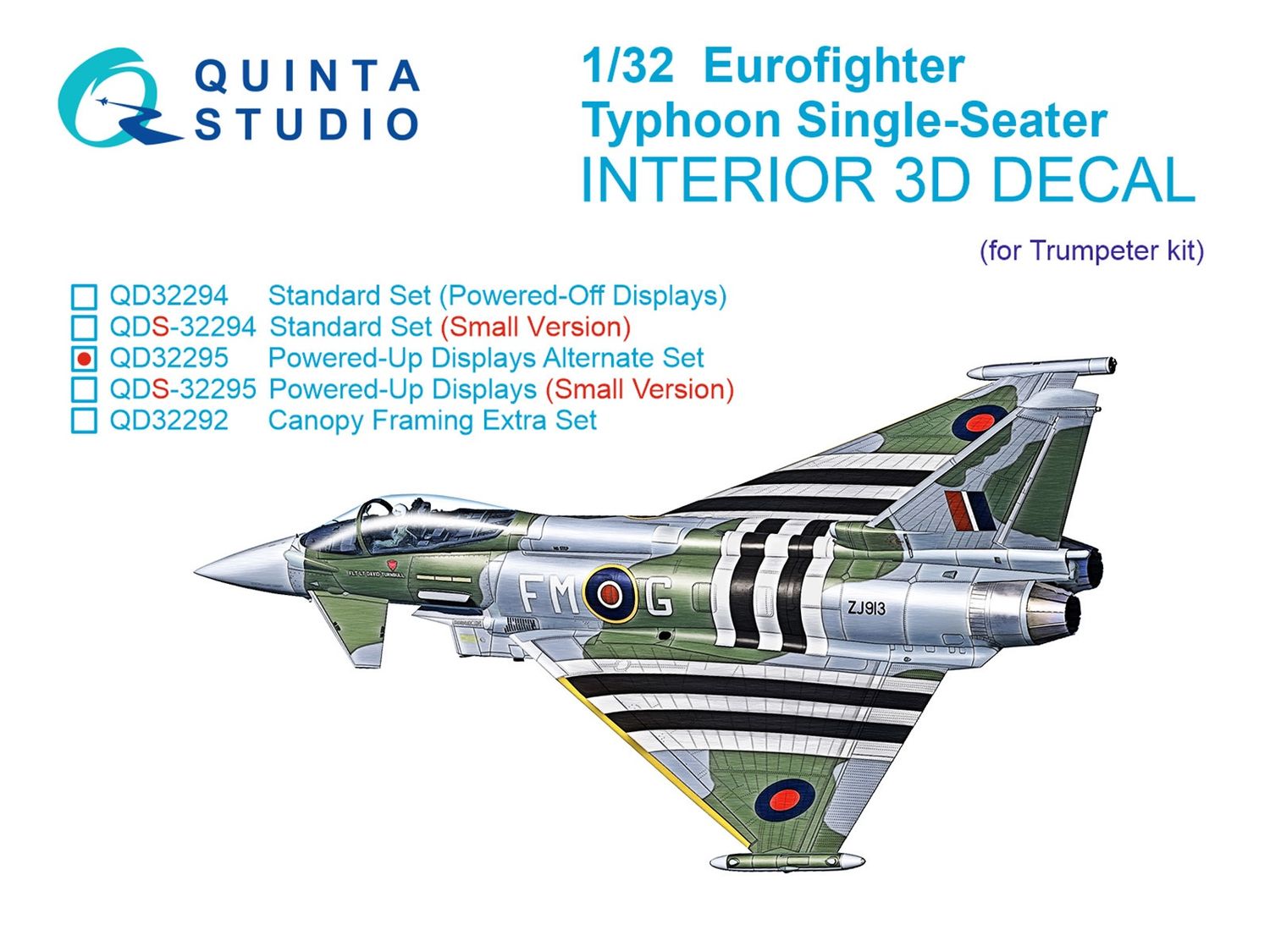 QD32295 - Eurofighter Typhoon Single-seater (Powered-up Displays) 3D-Printed &amp; coloured Interior on decal paper (Trumpeter) - 1:32