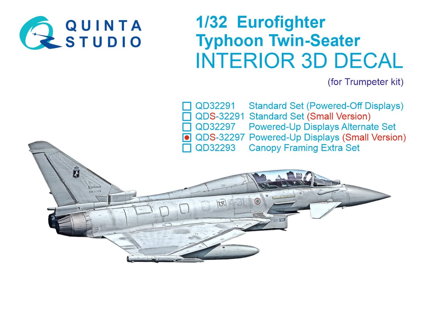 QDS-32297 - Eurofighter Typhoon Twin-seater (Powered-up Displays) 3D-Printed &amp; coloured Interior on decal paper (Trumpeter) - Small Version - 1:32