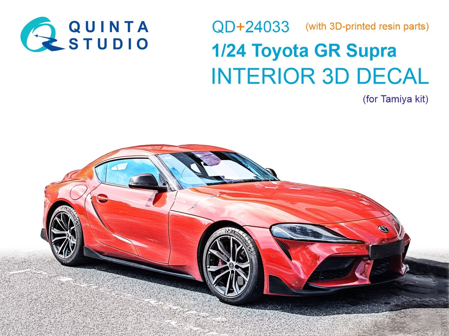 QD+24033 - Toyota GR Supra Custom 3D-Printed &amp; coloured Interior on decal paper (Tamiya) (with 3D-printed resin parts) - 1:24
