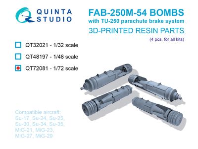 QT72081 - FAB-250 M-54 Bombs with TU-250 parachute brake system, 4 pcs (for all kits) - 1:72