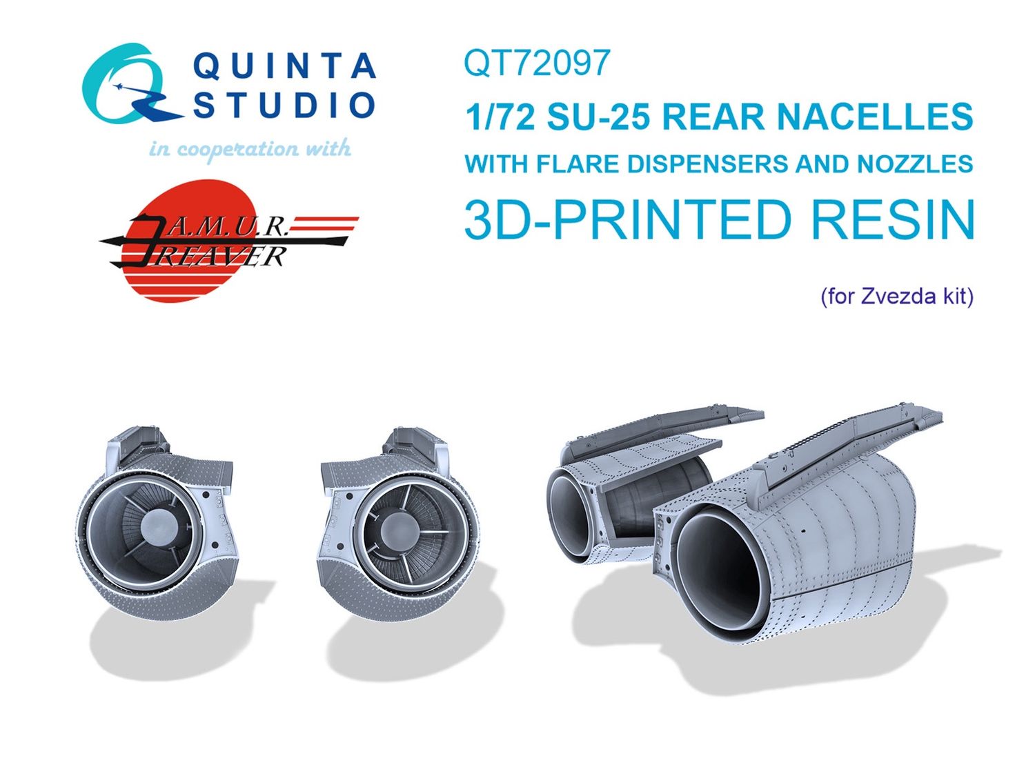 QT72097 - Su-25 Rear engine nacelles with flare dispensers and nozzles (Zvezda) - 1:72