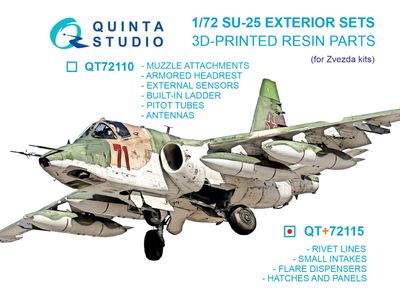 QT+72115 - Su-25 Exterior Set Pt.2: rivet lines, small intakes, flare dispensers, harches and panels (Zvezda) - 1:72
