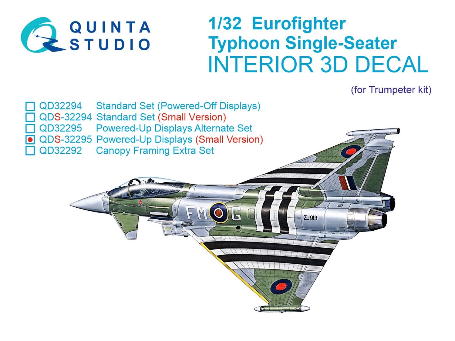 QDS-32295 - Eurofighter Typhoon Single-seater (Powered-up Displays) 3D-Printed &amp; coloured Interior on decal paper (Trumpeter) - Small Version - 1:32