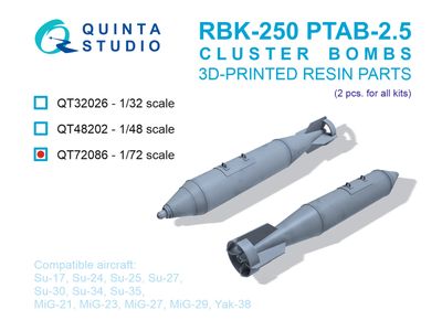 QT72086 - RBK-250 PTAB-2.5М Cluster Bombs, 2 pcs (for all kits) - 1:72