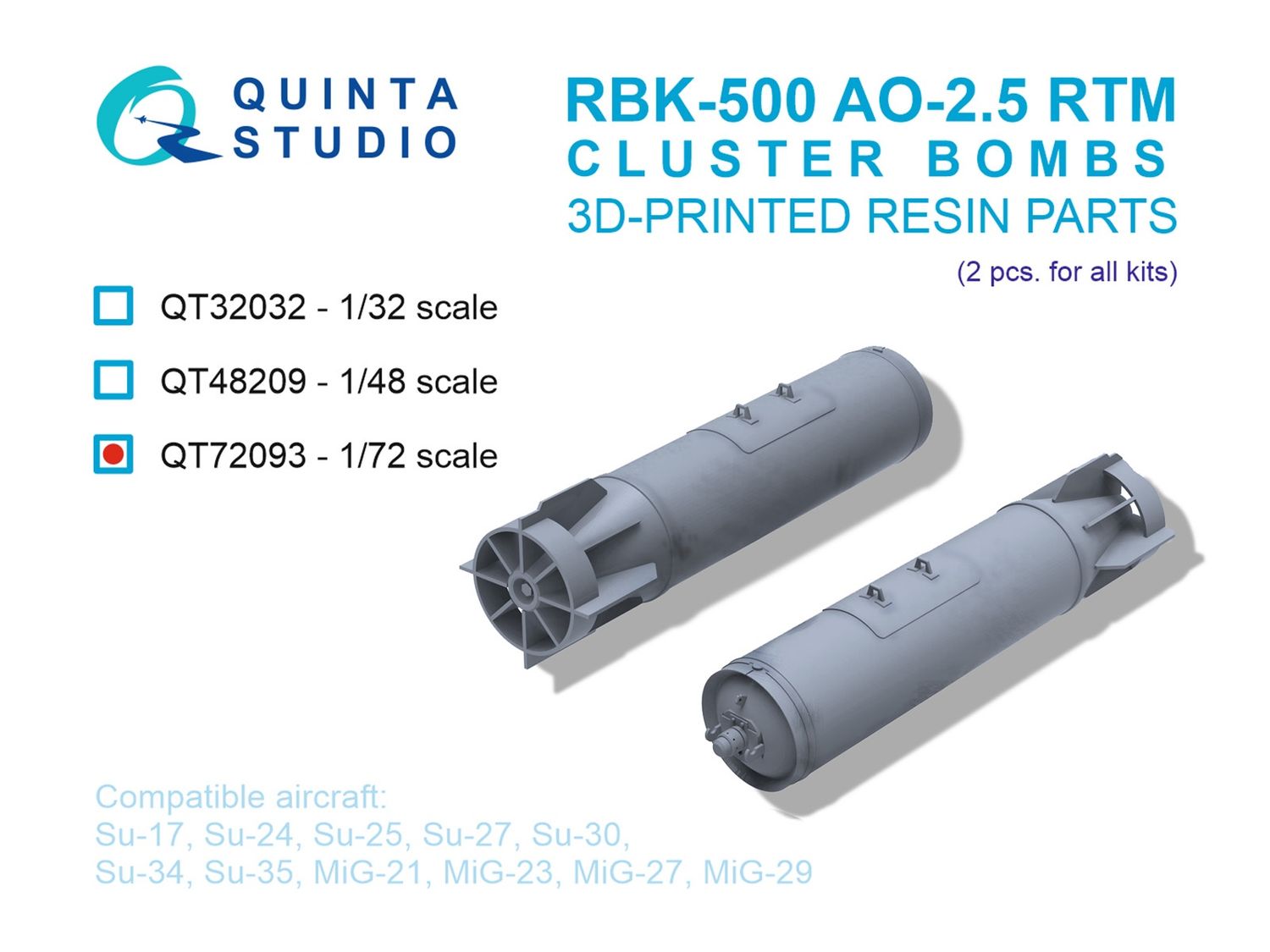 QT72093 - RBK-500 AO-2.5 RTM Cluster Bombs, 2 pcs (for all kits) - 1:72