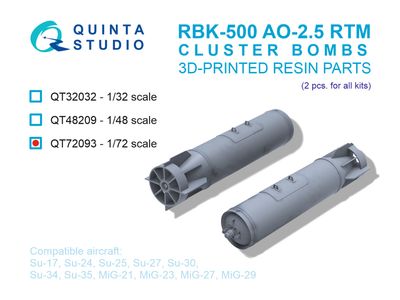 QT72093 - RBK-500 AO-2.5 RTM Cluster Bombs, 2 pcs (for all kits) - 1:72