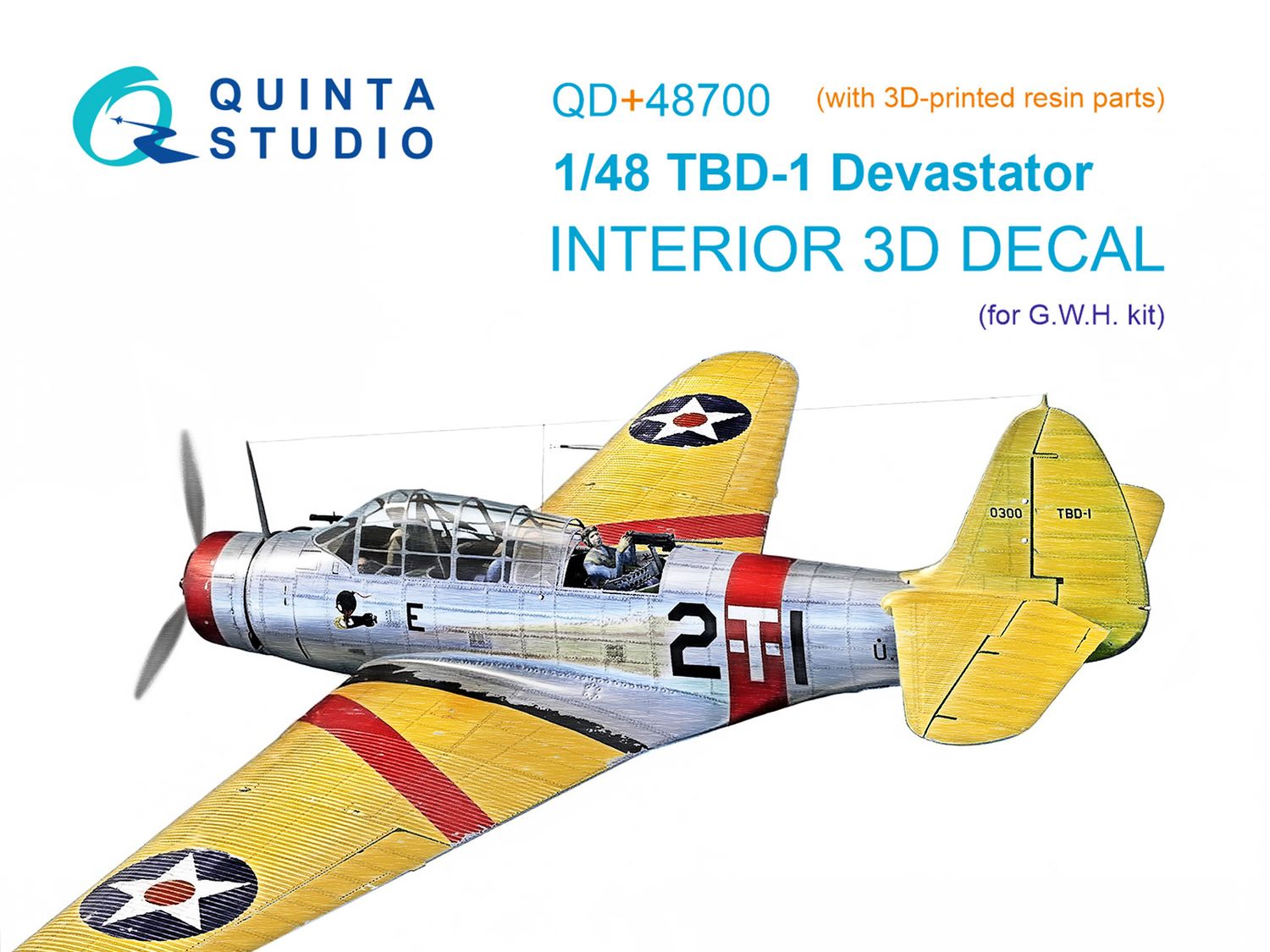 QD+48700 - TBD-1 Devastator 3D-Printed &amp; coloured Interior on decal paper (GWH) (with 3D-printed resin parts) - 1:48