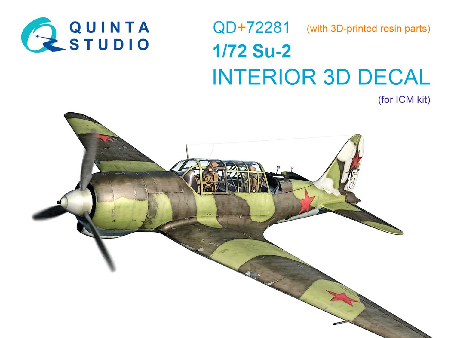 QD+72281 - Su-2 3D-Printed &amp; coloured Interior on decal paper (ICM) (with 3D-printed resin parts) - 1:72