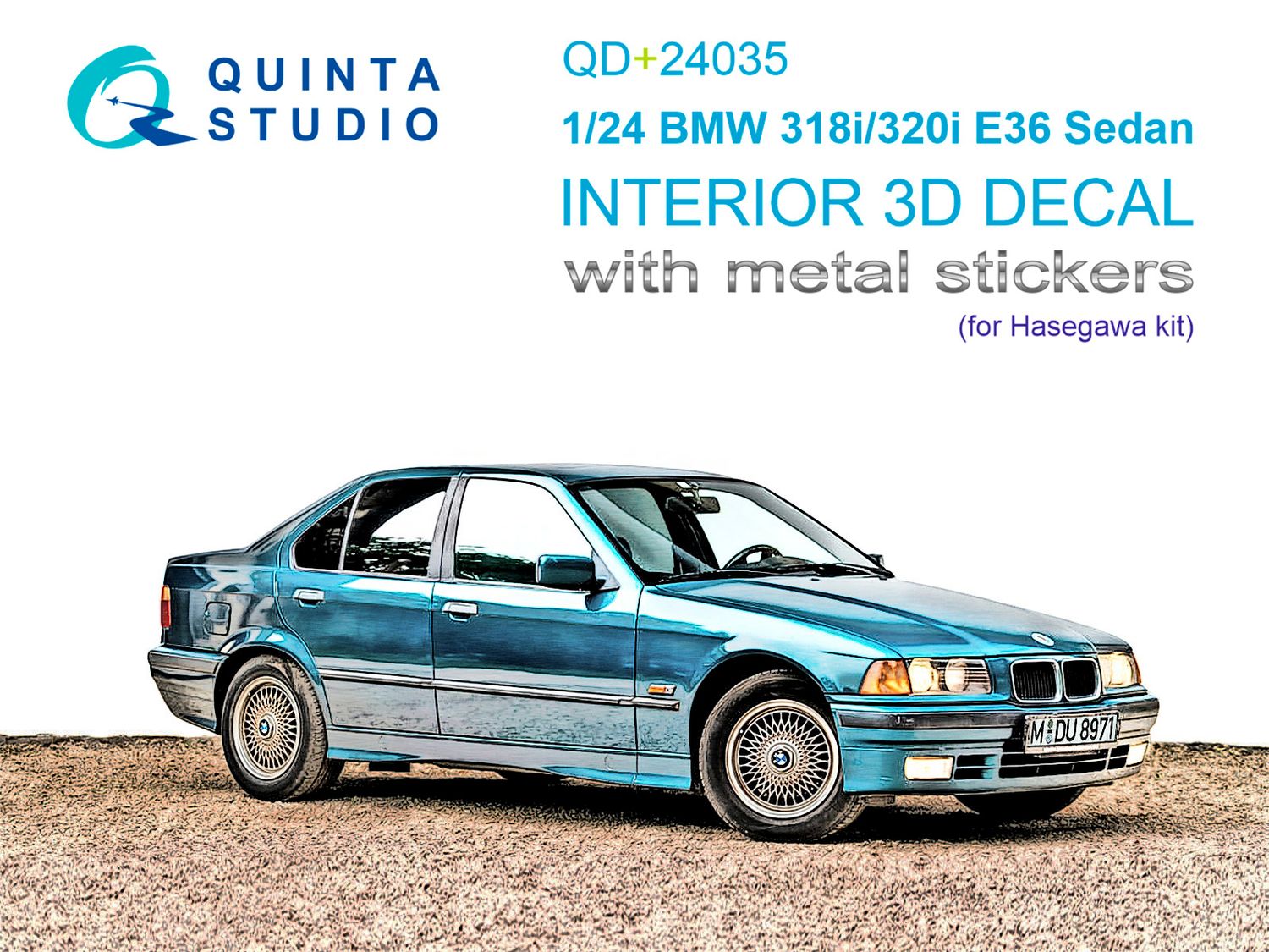 QD+24035 - BMW 318i/320i E36 Sedan 3D-Printed &amp; coloured Interior on decal paper (Hasegawa) (with metal sticker parts) - 1:24