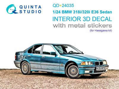 QD+24035 - BMW 318i/320i E36 Sedan 3D-Printed &amp; coloured Interior on decal paper (Hasegawa) (with metal sticker parts) - 1:24