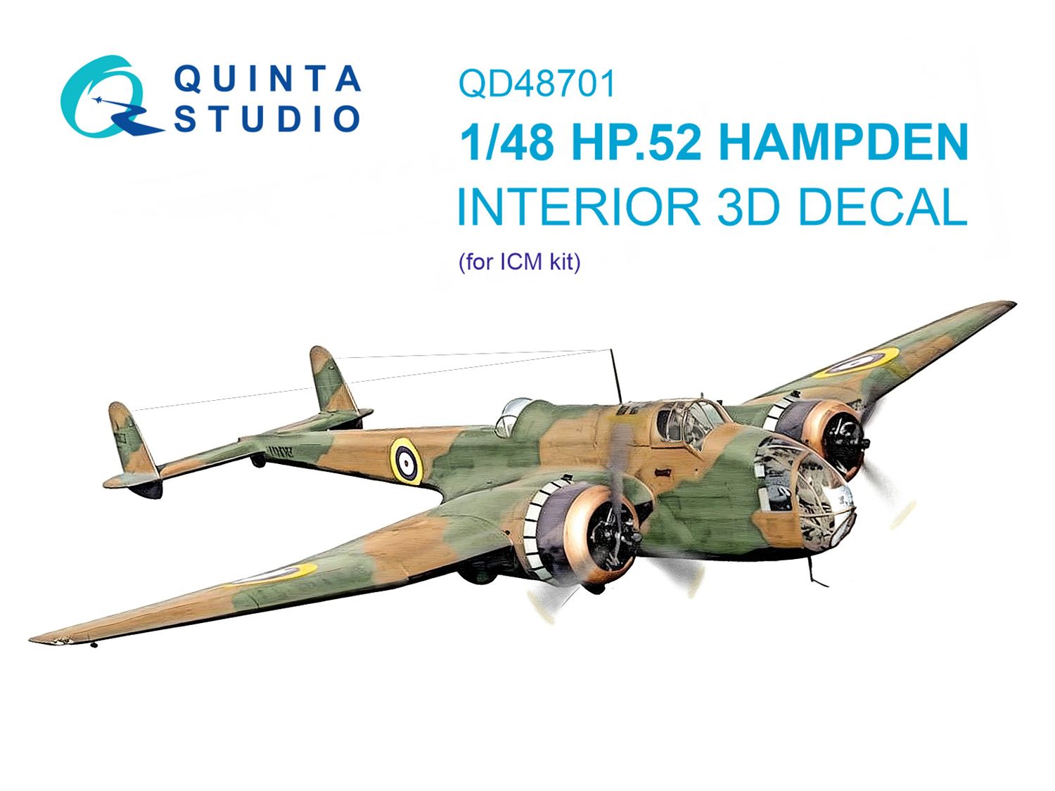 QD48701 - HP.52 Hampden 3D-Printed &amp; coloured Interior on decal paper (ICM) - 1:48