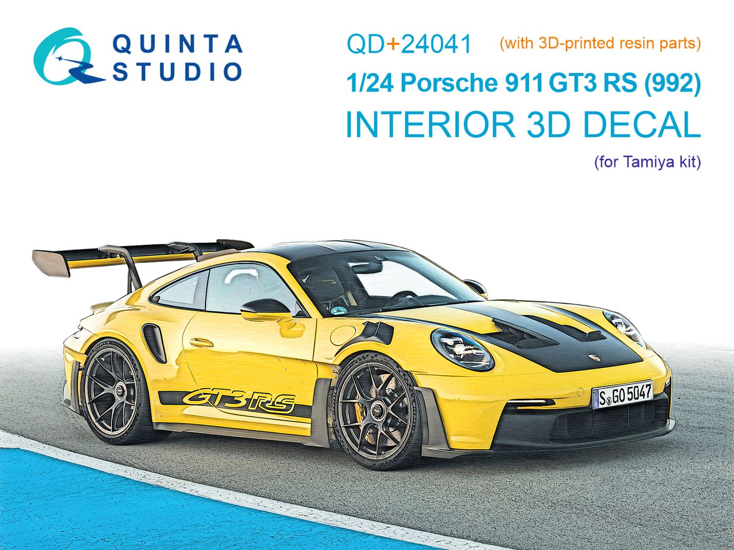 QD+24041 - Porsche 911 GT3 RS (992) 3D-Printed &amp; coloured Interior on decal paper (Tamiya) (with 3D-printed resin parts) - 1:24