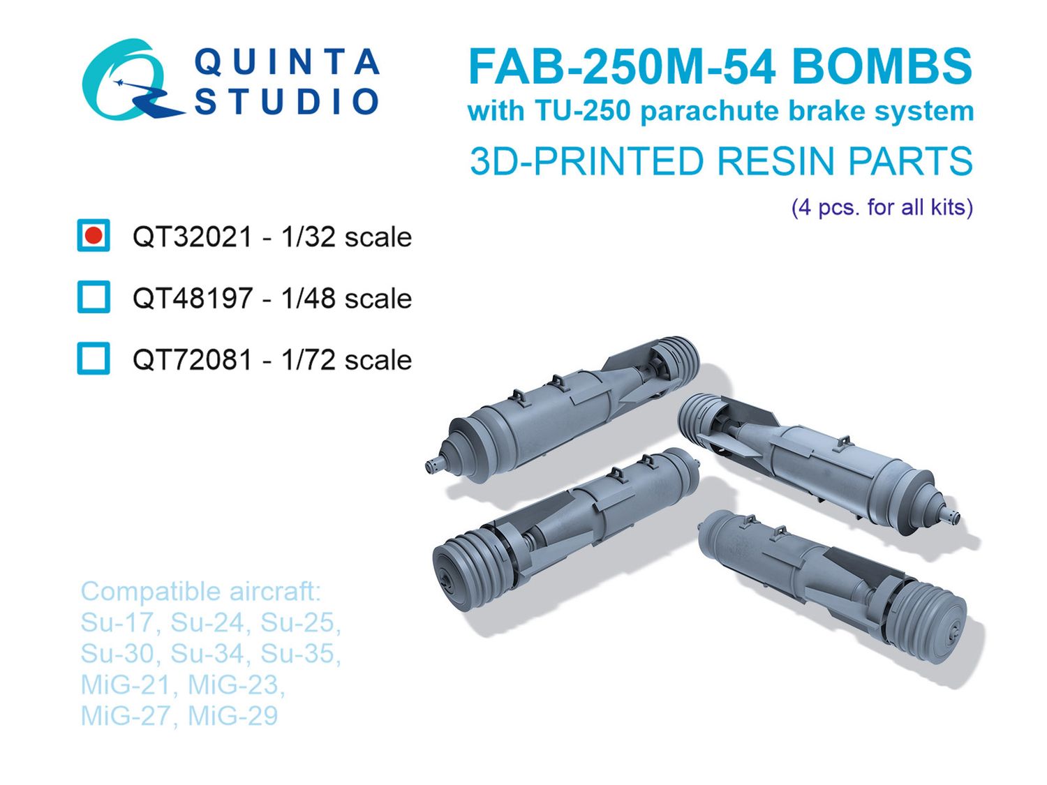QT32021 - FAB-250 M-54 Bombs with TU-250 parachute brake system, 4 pcs (for all kits) - 1:32
